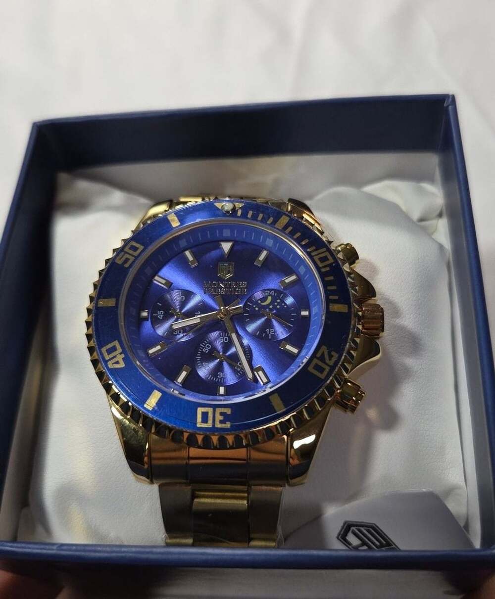 Montres Prestige MPW-0093 Gold Tone Stainless Steel Watch Blue Dial